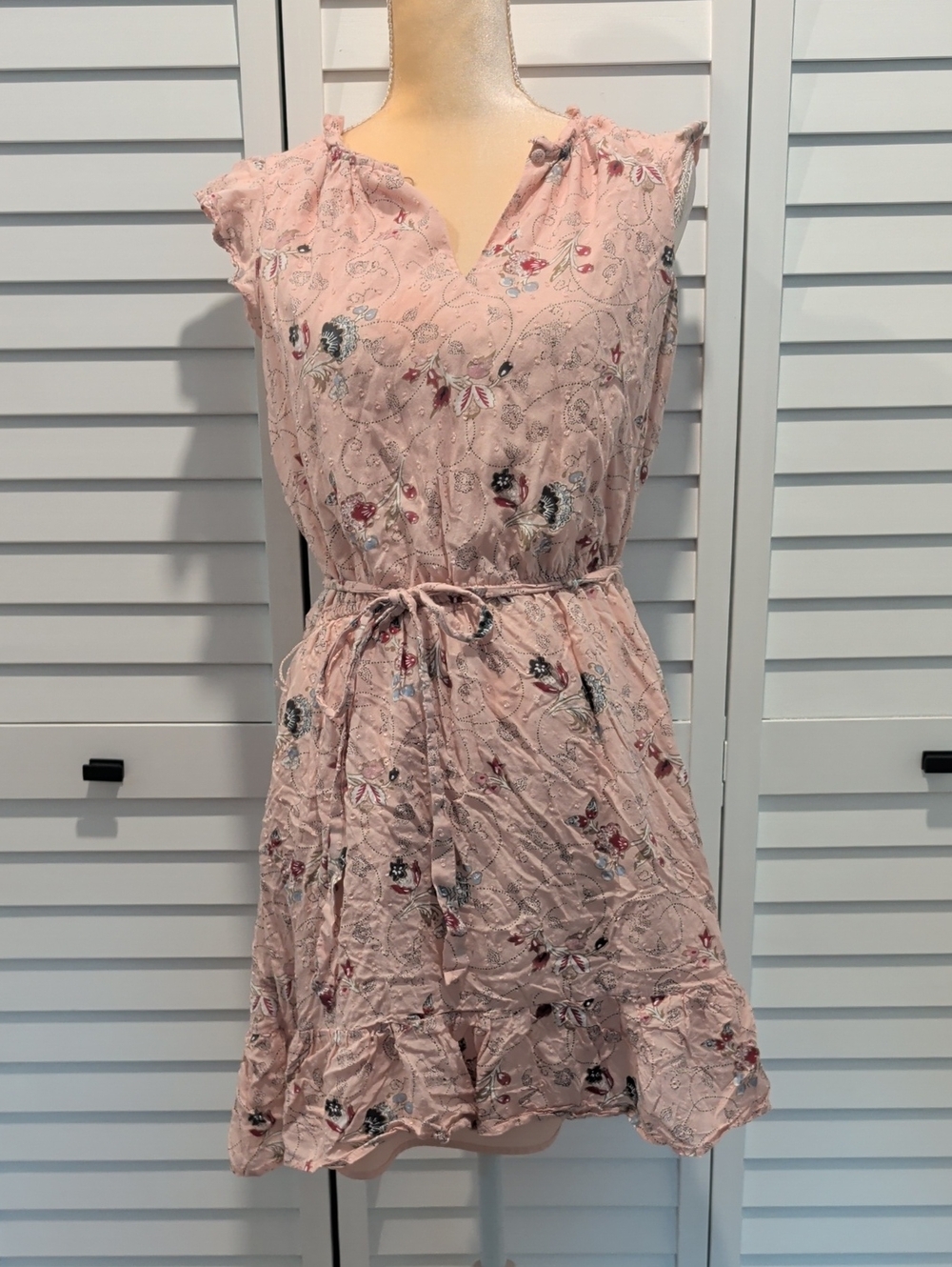 LOFT Blush Pink Floral-Embroidered Mini Dress